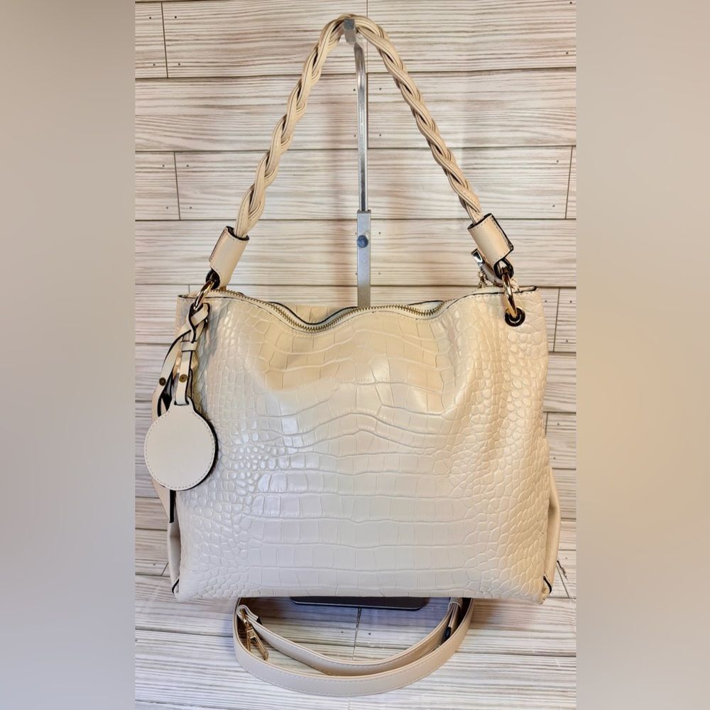 062-Laorentou Classic White Gator style Leather Handbag